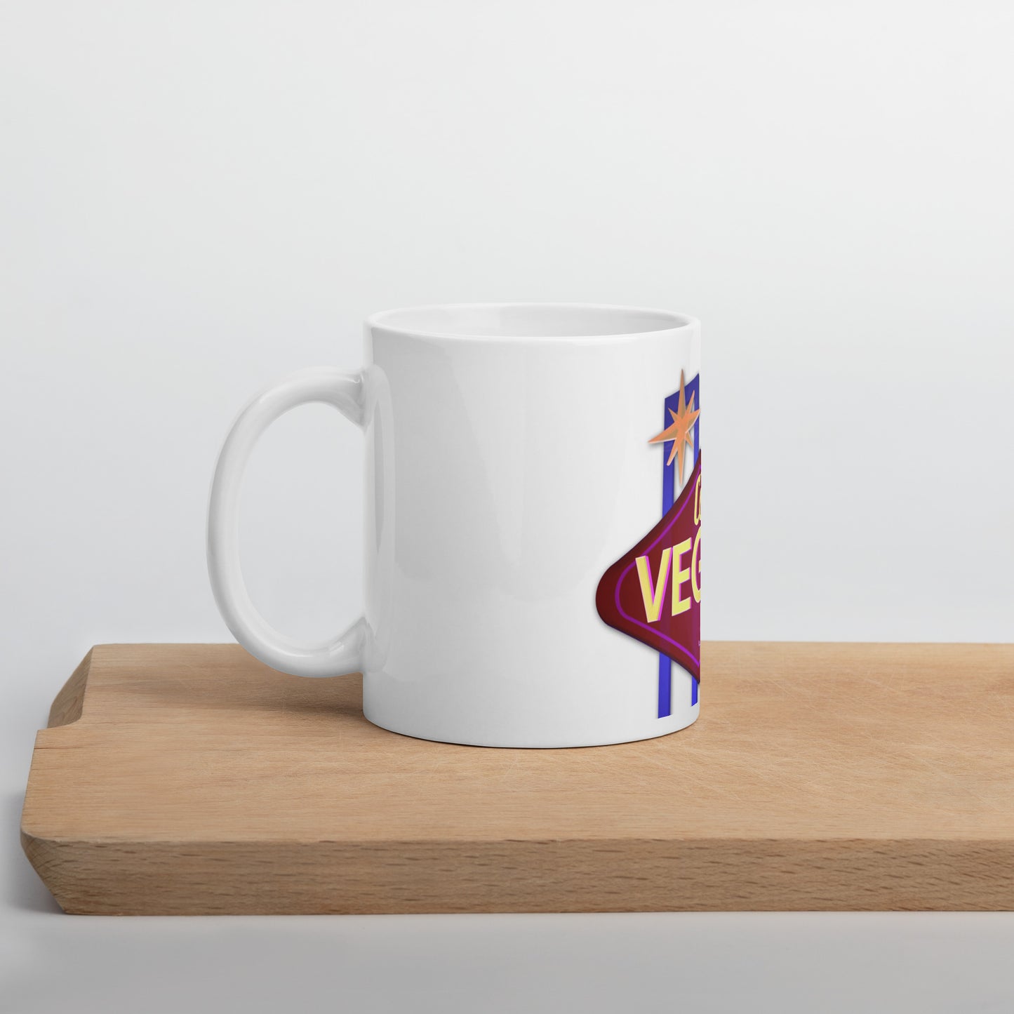 Lights Camera Vegas White glossy mug