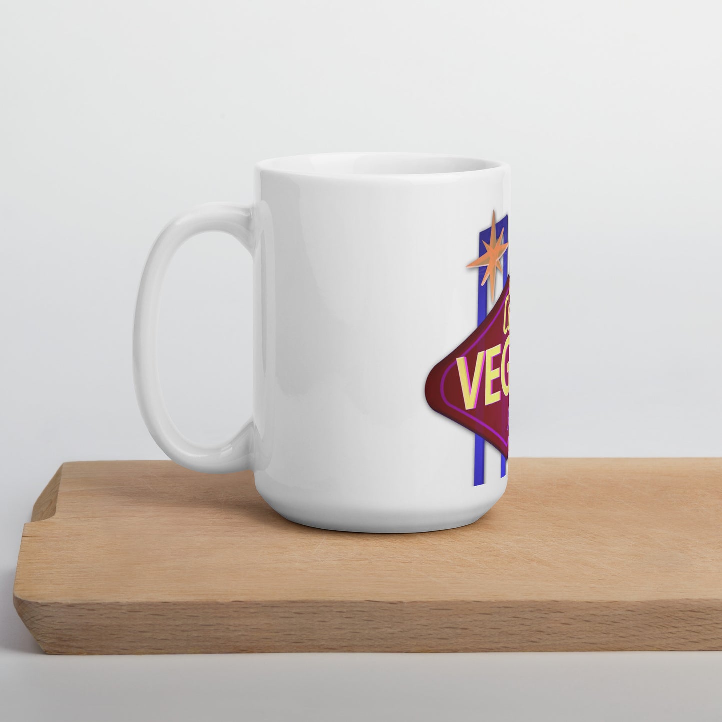 Lights Camera Vegas White glossy mug